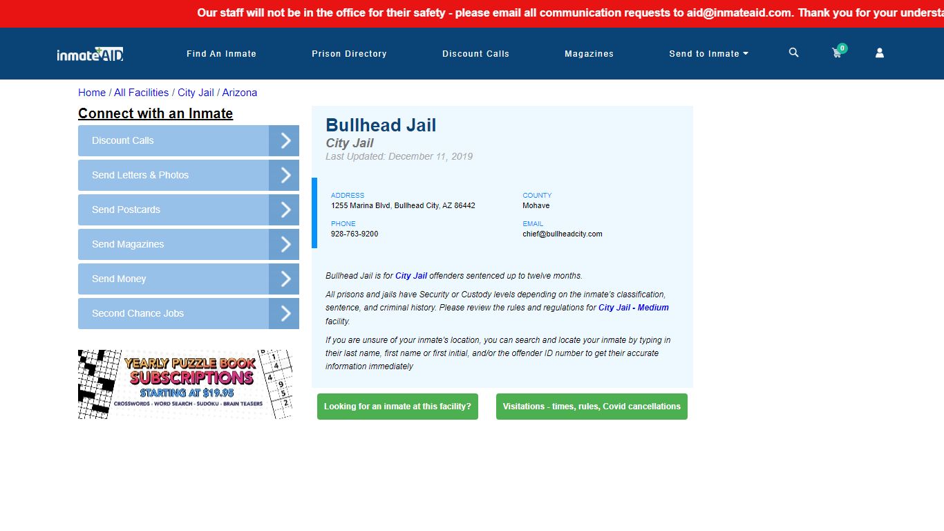 Bullhead Jail | Inmate Locator