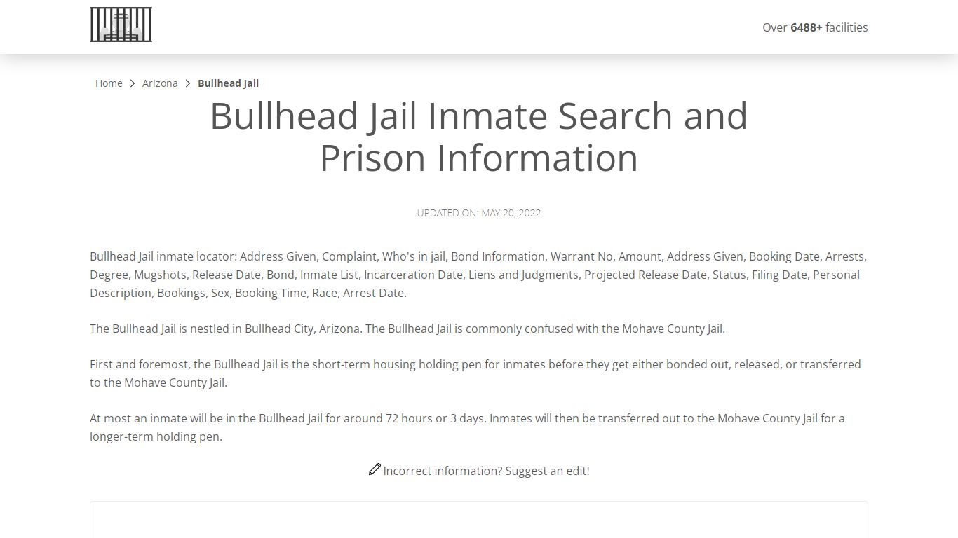 Bullhead Jail Inmate Search, Visitation, Phone no ...