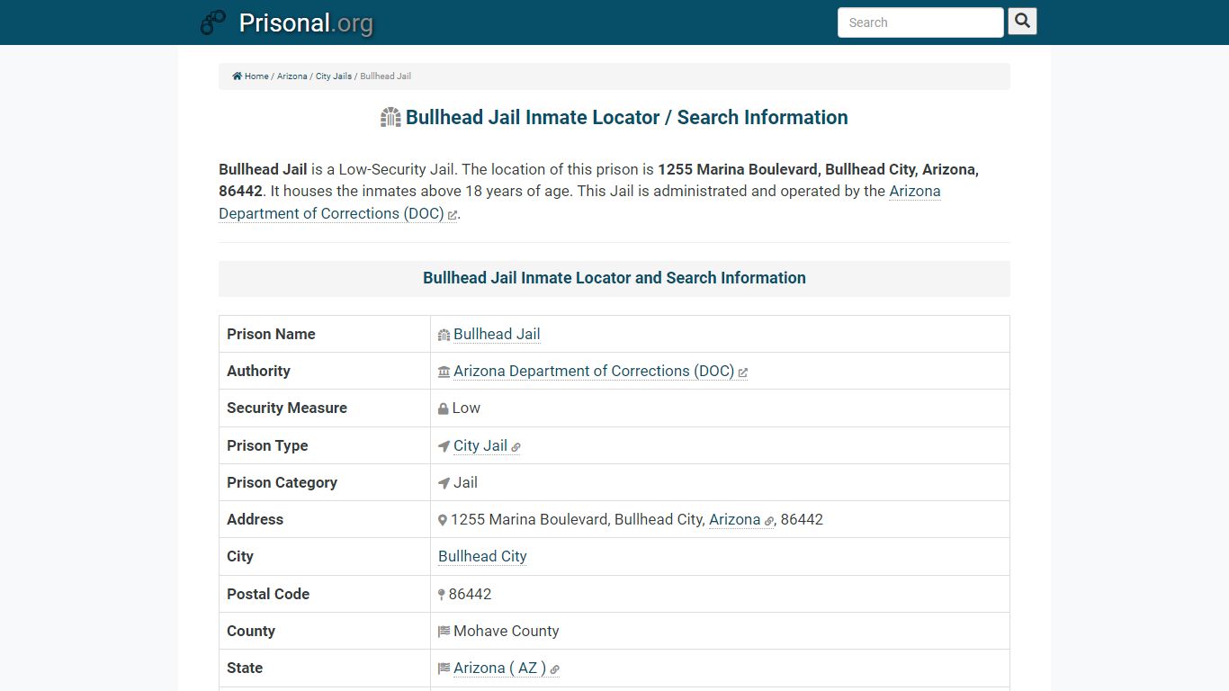 Bullhead Jail-Inmate Locator/Search Info, Phone, Fax ...